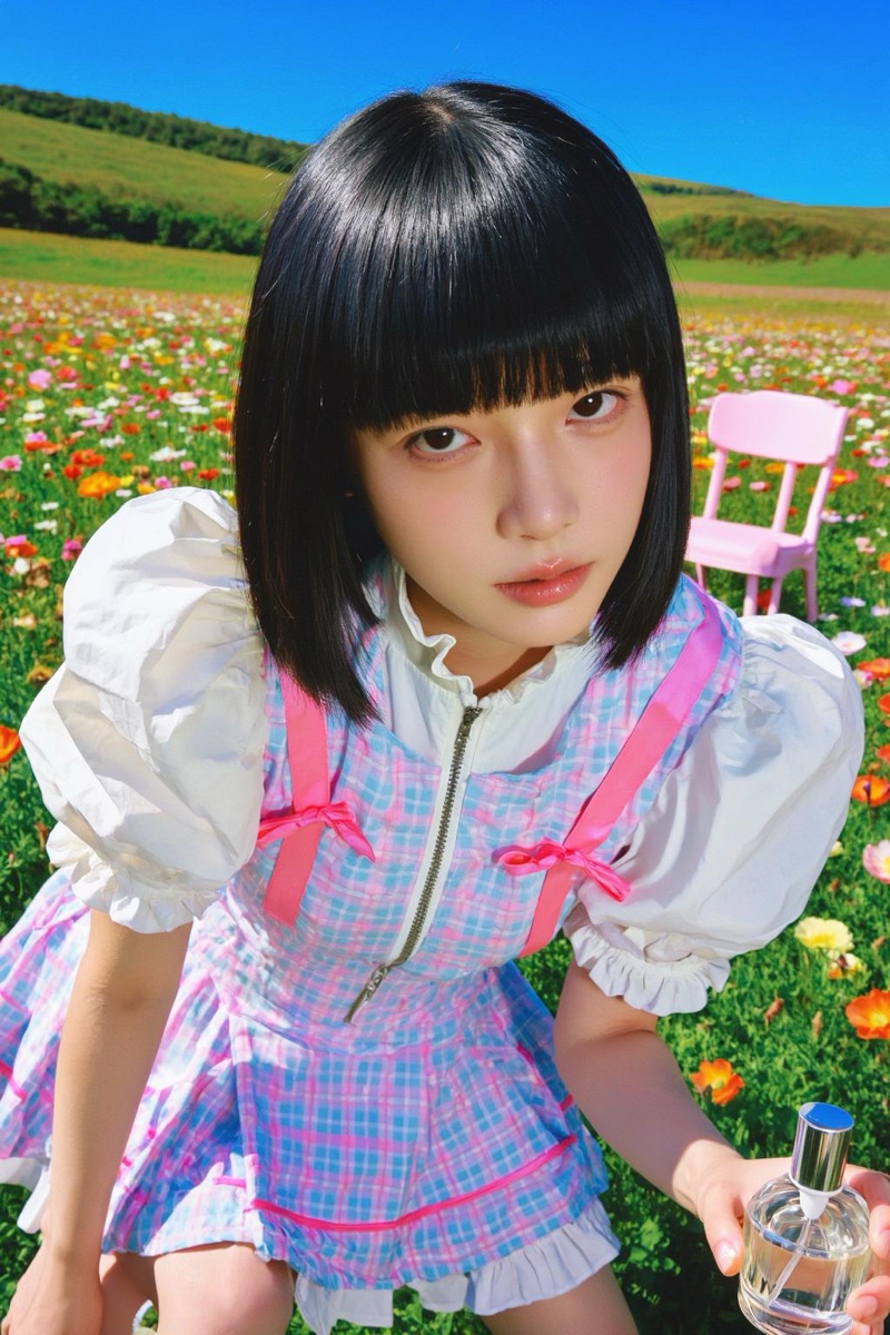 Gingham Meadow · by NowhereManGo · gingham, puff sleeves, black bob
