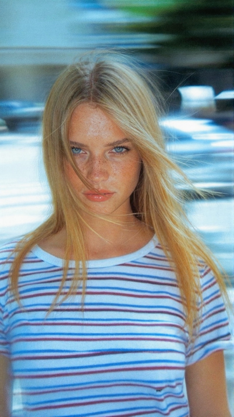 Street Stripes · by Grain_and_gain · striped tee, freckles, windblown hair