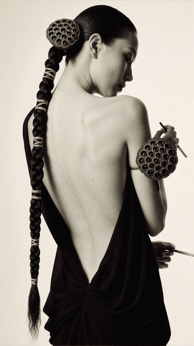 Lotus Braid · by EliteLensCraft · black and white, lotus pod, long braid