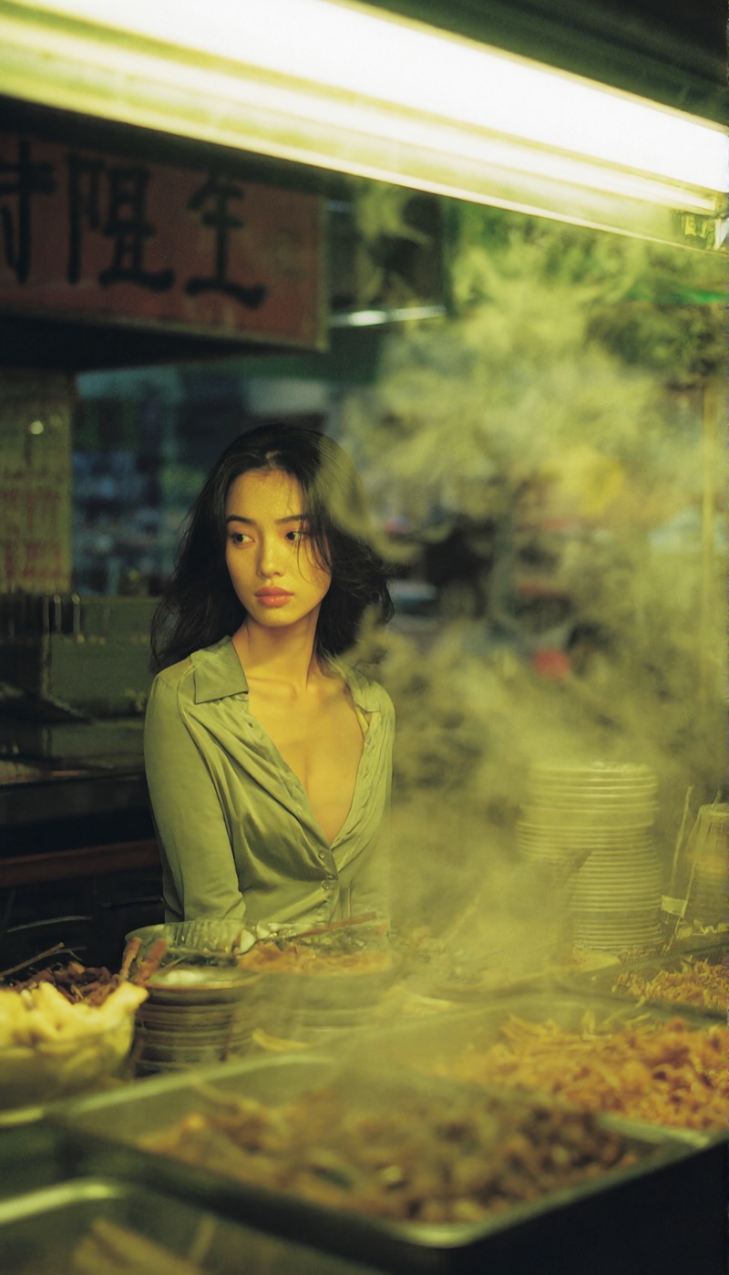 Night Stall · by Grain_and_gain · night market, fluorescent light, steam