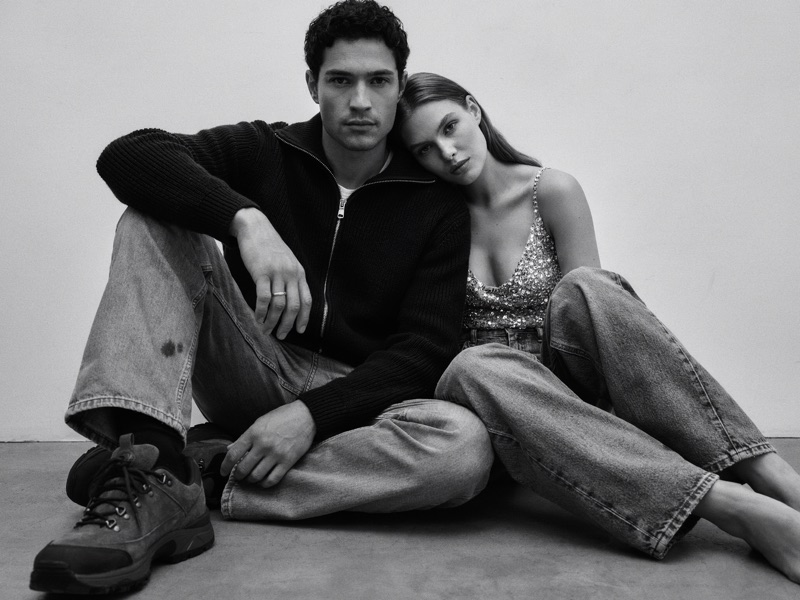 Shoulder to Shoulder · by NowhereManGoes · black and white, seated couple, wide-leg denim