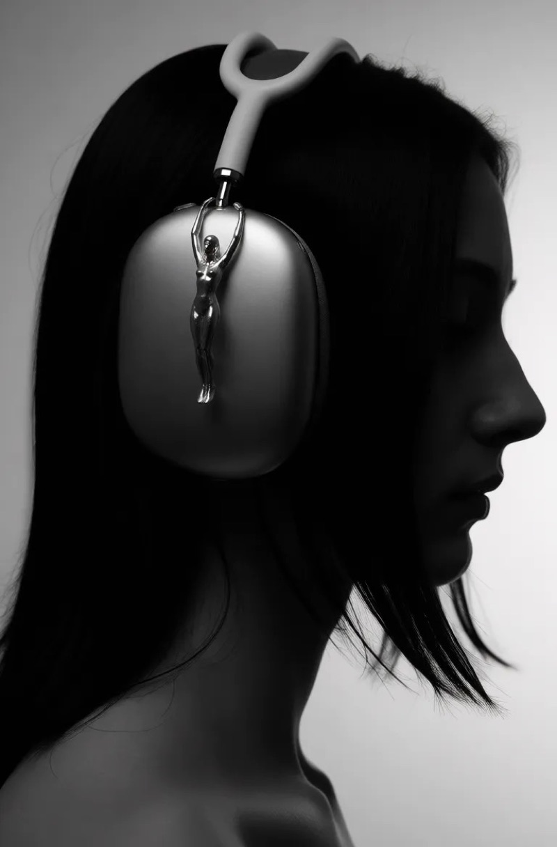 Silver Headphones · by 6vidit9 · headphones, profile silhouette, chrome figurine