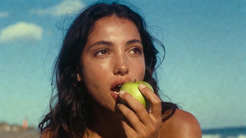 Eve · by Felix · beach series, fruit motif, crouched figures