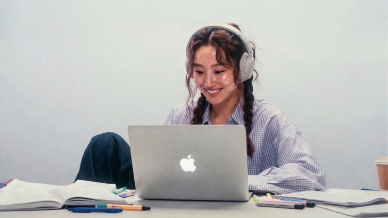 Study Hall · by Felix · study desk, headphones, gingham shirt