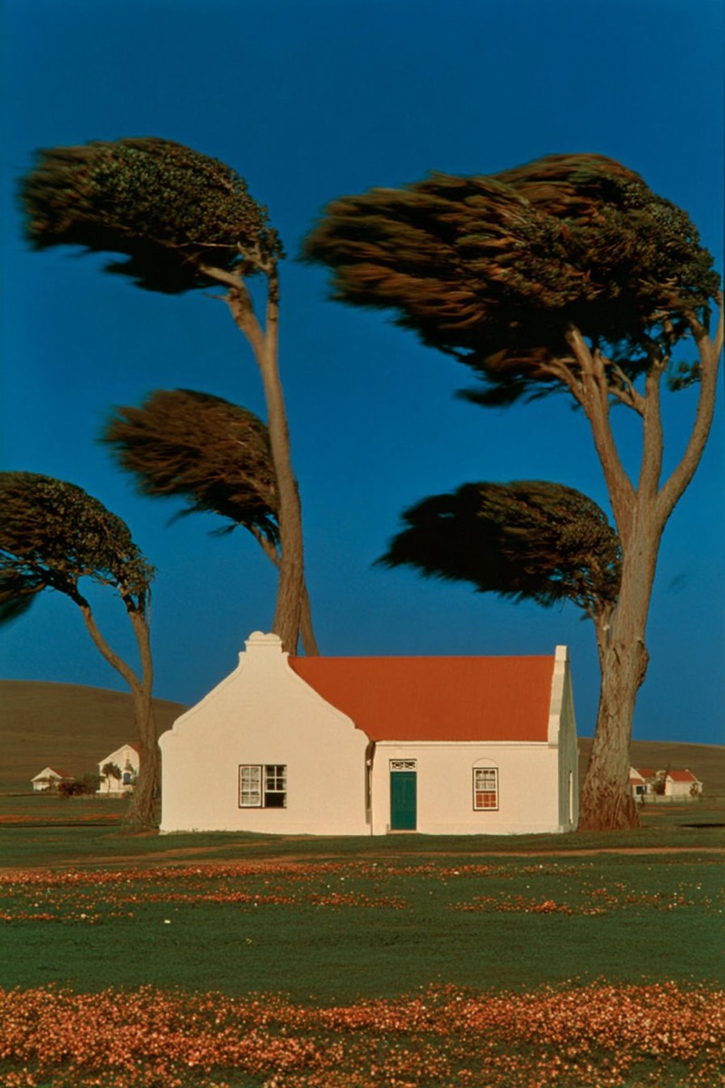 Cape Wind · by Gizem Akdag · Cape Dutch cottage, windswept trees, fashion motion