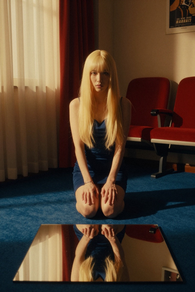 Mirror Room · by RABBAI · mirror portrait, blonde bangs, cobalt blue